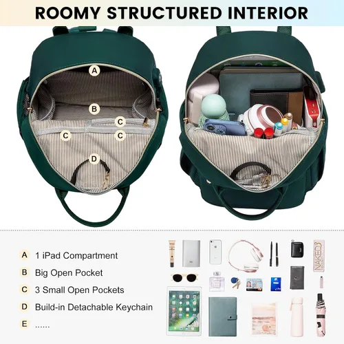 Vista 3 de LOVEVOOK Mini mochila para mujer, mochila pequeña, bonita mochila a la moda, Verde, Mochilas Daypack