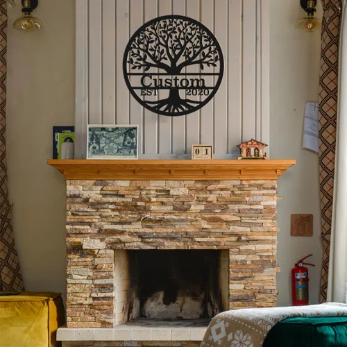 Vista 5 de Letreros metálicos personalizados con nombre del árbol de la vida, negro, 15.75 x 11.81 pulgadas, personalizados, montaje en pared, hierro, de 12 a
