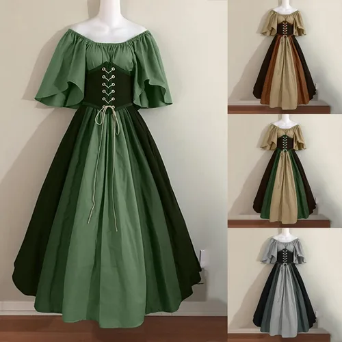 Vista 4 de Gothic Clothing Women, Gothic Dress for Women Flare Sleeve Off Shoulder Medieval Ball Gown Vintage Dresses