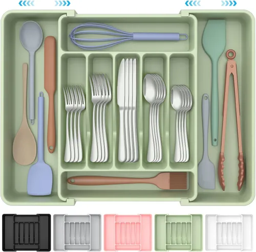Vista 12 de ukeetap Organizador de Cubiertos Expandible Extra Grande, Organizador de Cubiertos y Vajilla Sin BPA Apto para Alimentos, Organizador de Cajón