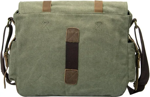 Vista 5 de morral de cuero y lona para computadora portátil + morral de lona para cámara Dslr Slr, Verde ejército), 3323830