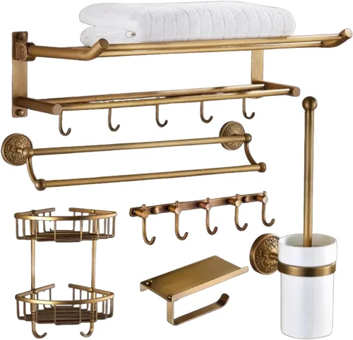 Vista 20 de High-End Retro Copper Bathroom Hardware Set – American and European Style Towel Rack Combination [Various Designs Available],Bath Towel Rack