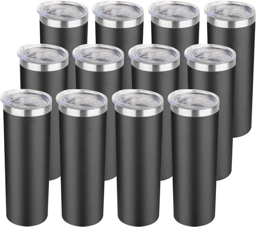 Vista 7 de HASLE OUTFITTERS Juego de vasos delgados de 20 onzas a granel, vasos delgados aislados de acero inoxidable con tapas, tazas de café reutilizables