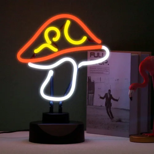 Vista 3 de Escultura de luz de neón de tubo de vidrio real de 12 V, letrero de neón de hongo para escritorio, decoración de pared hecha a mano, arte de pared