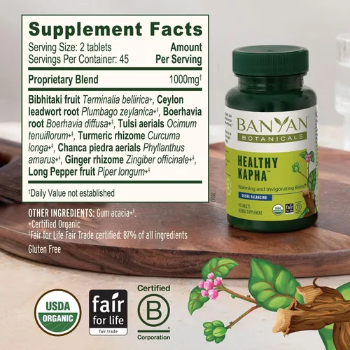 Vista 3 de Banyan Botanicals Organic Healthy Kapha – Suplemento herbario cálido y vigorizante – Apoya el movimiento sistémico, la energía física