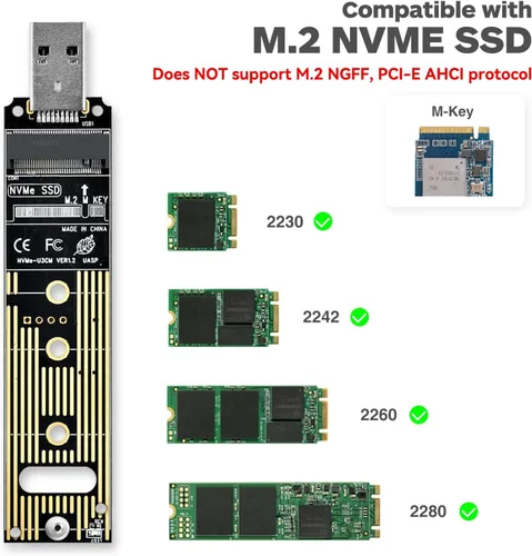 Vista 3 de ELUTENG Adaptador NVME a USB 3.1 Gen 2 a M.2 NVMe SSD Convertidor Adaptador 10Gbps PCIe basado M Key Disco Duro Lector Max 4TB Soporte UASP para SSD