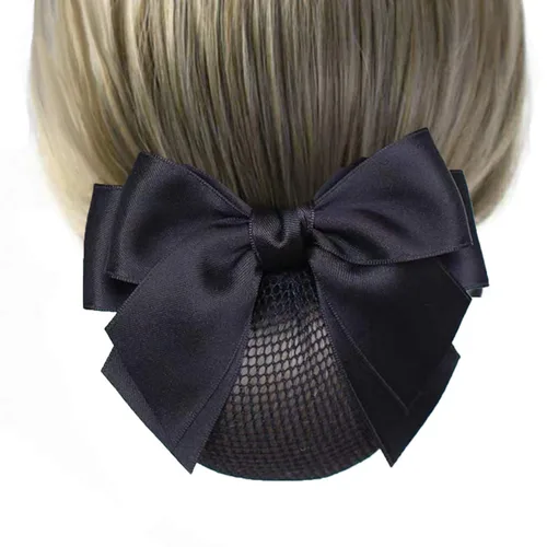 Vista 3 de Pinza profesional para el cabello, pasador de cinta negra con cubierta de moño, decoración de nudo de lazo y red para moños