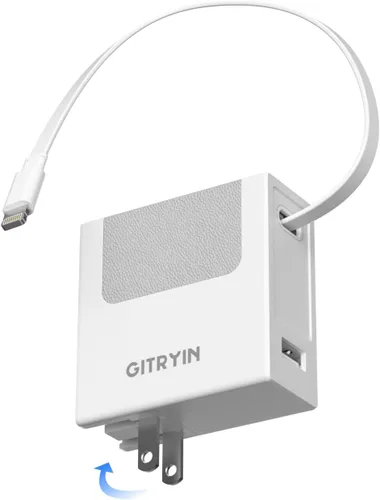 Vista 17 de Cargador de pared USB C de 40 W con cable retráctil integrado, bloque de carga rápida plegable 2 en 1, artículos esenciales de viaje compatible