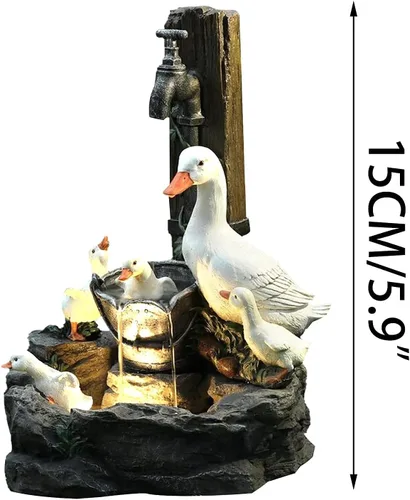 Vista 5 de Fuentes solares con patos de resina, estatua de fuente de agua de pato, decoración de patio y jardín, fuentes de agua, paisaje al aire libre