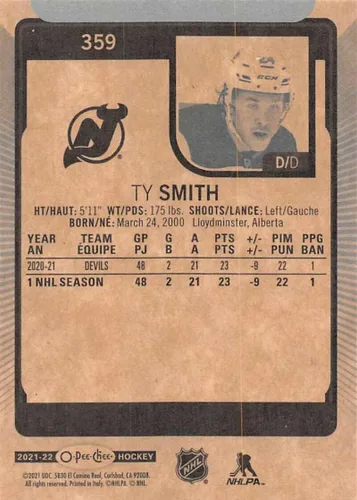 Vista 2 de 2021-22 O-Pee-Chee #359 Ty Smith New Jersey Devils Hockey Card