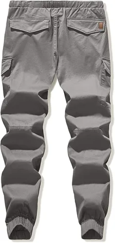 Vista 8 de JMIERR Pantalones cargo de moda para hombre, casuales, de algodón, elásticos, de sarga con cordón, pantalones deportivos con 6 bolsillos