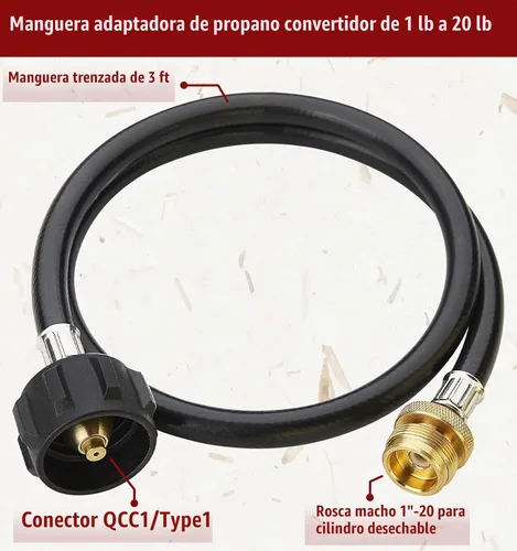 Vista 4 de CALPOSE Manguera adaptadora de propano de 3 pies, adaptador de 1 libra a 20 libras que convierte electrodomésticos de 1 libra en tanques de 5 a 40