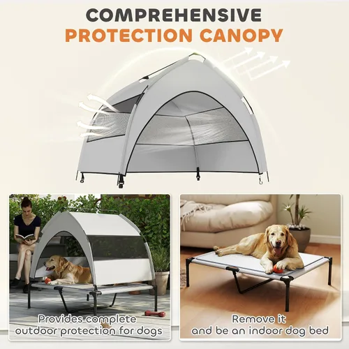 Vista 4 de PawHut Cama elevada para perros con almohadilla de enfriamiento, cama elevada para mascotas al aire libre con toldo extraíble, malla transpirable