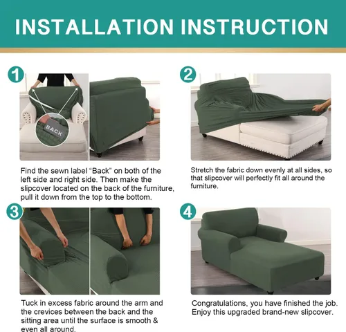Vista 5 de MIFXIN Funda elástica para tumbona, funda elástica para sofá con doble brazo para sala de estar, dormitorio, diván, protector de muebles, tela Verde