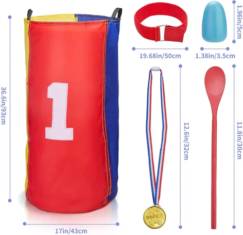 Vista 6 de Redllo 26 bolsas de carreras de sacos de patatas para juegos al aire libre para niños y adultos, bandas de carreras de 3 patas, con huevos