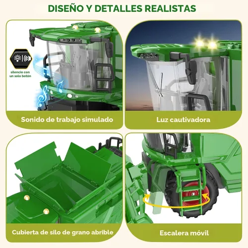 Vista 7 de Uarzt - Tractor cosechador con control remoto, juguete de tractor RC con cabezal de maíz, juguetes de tractor RC para niños de 3 años en adelante