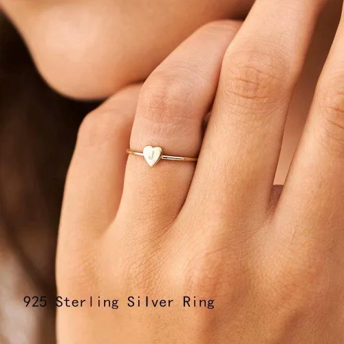 Vista 2 de Memorjew 925 Sterling Silver Rings for Girls Women, Dainty Initial Heart Ring Stacking Ring for Women Girls Jewelry Gifts