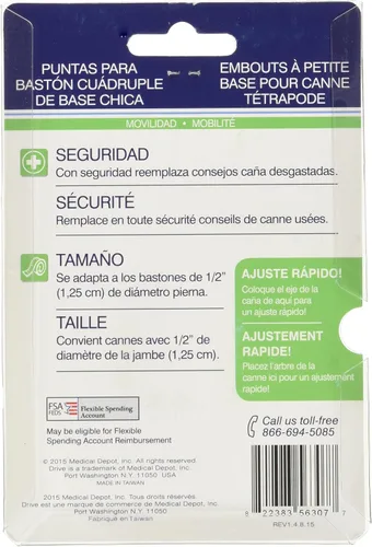 Vista 2 de Drive Medical Puntas de caña cuádruple de base pequeña, color negro (RTL10320BKB) Replacement Tips Provide Stable, Non-Slip Contact for Small Base