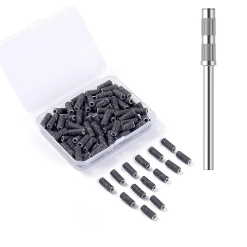 Vista 9 de 100 piezas de bandas pequeñas de lijado de uñas para taladro de uñas, bits mini de 3.1mm de mandril de lijado de uñas de grano 80 para uñas