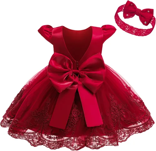 Vista 8 de keaiyouhuo - Vestidos para bebés niñas de 3M-3T; para desfile, boda, de flores, vestido formal de dama de honor, vestido de encaje bordado + diadema