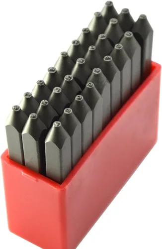 Vista 3 de Juego de 27 sellos de acero resistente con letras mayúsculas de 3/64" 1mm, kit de punzones de alfabeto para estampado a mano de caracteres, código
