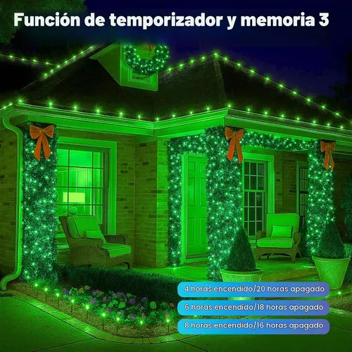 Vista 5 de Luces de Navidad 500 LED de 164 pies, luces impermeables para árbol de Navidad con 8 modos, control remoto, 3 temporizadores y función de memoria
