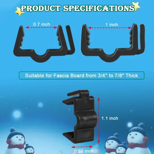 Vista 6 de FONUNO Clips para colgar luces navideñas de 7/8 pulgadas, ganchos para tablero de fascia, ganchos para decoración de Navidad, valla de canalón