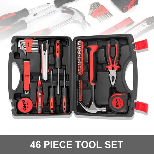 Vista 2 de DNA MOTORING - Kit doméstico y transportable de herramientas de mano, caja de 39 unidades para reparación general, destornillador, pinzas, martillo