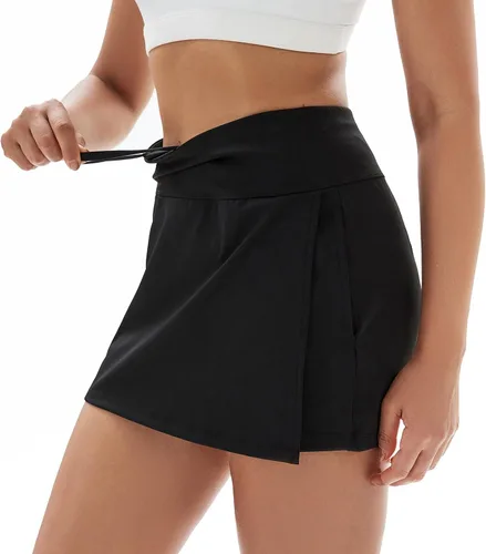 Vista 4 de Blaosn Pantalones cortos con falda para mujer, para gimnasio, yoga, atletismo, entrenamiento, correr, tenis, falda linda para niñas, ropa de moda