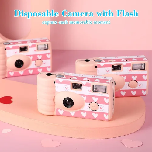 Vista 2 de Paquete de 3 cámaras desechables para boda, cámara de película a color de uso simple con flash cámaras desechables para reuniones de boda, viajes