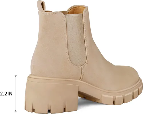 Vista 3 de mysoft Botas Chelsea de plataforma para mujer, con suela de lengüeta, botines de tacón grueso