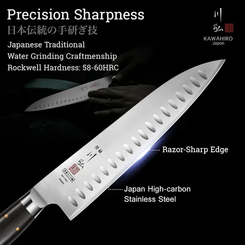 Vista 4 de Cuchillo de chef profesional, cuchillo de chef japonés hecho a mano de 9.5 pulgadas para cocina eficiente, cuchillo gyuto de acero de aleación