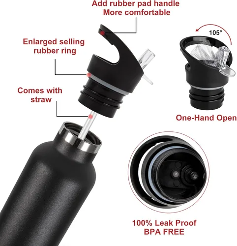 Vista 6 de Neihepal Paquete de 16 botellas de agua aisladas a granel, botella deportiva de doble pared de acero inoxidable con tapa de asa, termo reutilizable