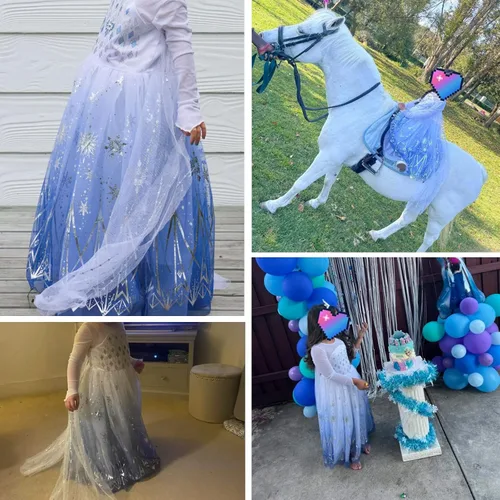 Vista 7 de TSIZFXI Elsa - Vestidos de princesa para niñas, fiesta de cumpleaños con accesorios de 3 a 8 años
