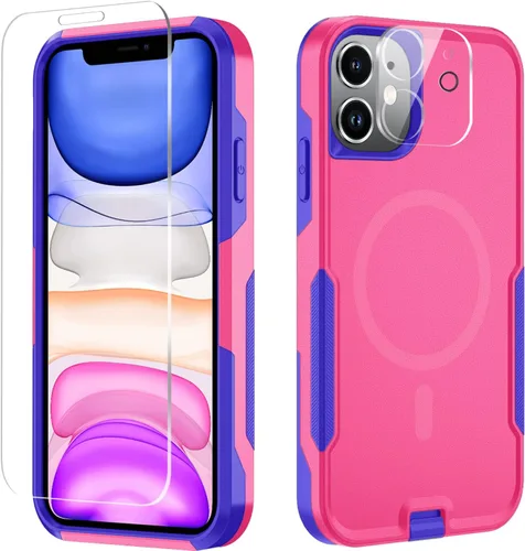 Vista 9 de Xmon Funda magnética para iPhone 11 [compatible con MagSafe] Protector de pantalla de vidrio templado con protector de lente de cámara, funda