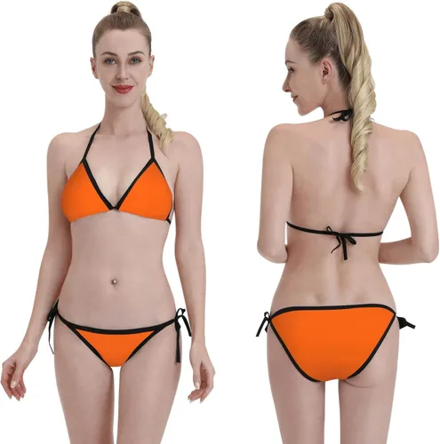 Vista 2 de Bikini triangular, de dos piezas para mujer, parte superior, acolchado, con lazo lateral, talla única