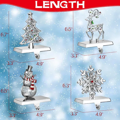 Vista 2 de GUOER Juego de 4 Soportes para Calcetines Navideños de Copo de Nieve para Repisa de Chimenea, Decoraciones Navideñas para Repisa de Chimenea