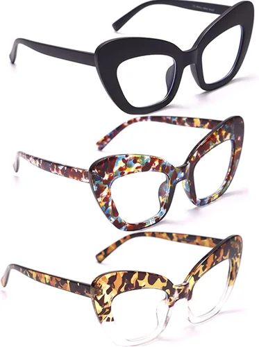 Vista 3 de Paquete de 3 lentes de lectura con bloqueo de luz azul, lentes de lectura con marco de ojo de gato para mujer