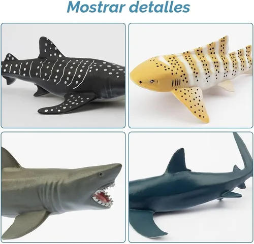 Vista 5 de Toymany 6 figuras realistas de juguete de baño de tiburón de 5 a 6 pulgadas de largo, juego de figuras de plástico de animales marinos del océano