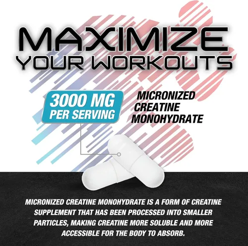 Vista 3 de Monohidrato de creatina 3000 mg por porción - Polvo de creatina micronizada de 3 veces de fuerza - Apoya el músculo magro, la fuerza, la energía