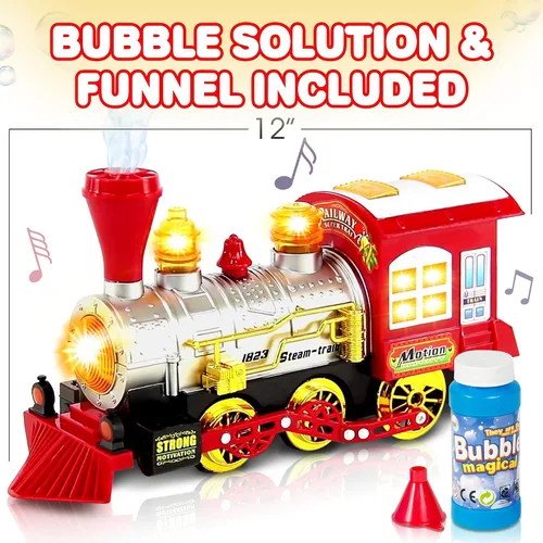 Vista 6 de ArtCreativity Máquina de burbujas de juguete de tren de Navidad para niños, soplador de burbujas, tren de música de burbujas para niños con luces