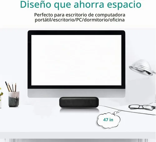 Vista 5 de Altavoz USB para computadora de escritorio, barra de sonido portátil Mini Negro