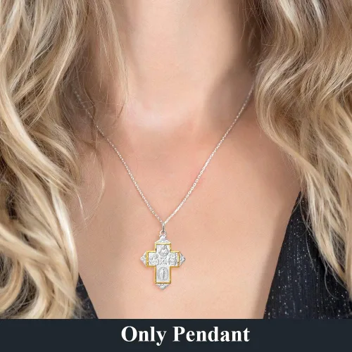 Vista 5 de Colgante de plata de ley 925 rodiada en tono dorado de 4 vías con cruz de medalla de regalo para mujer, Metal, No es una piedra preciosa