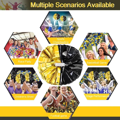 Vista 6 de 4 pompones metálicos de animadora mejorados de 12 pulgadas, pompones de animadora de HOLENGS para niños y adultos, pompones de escuadrón