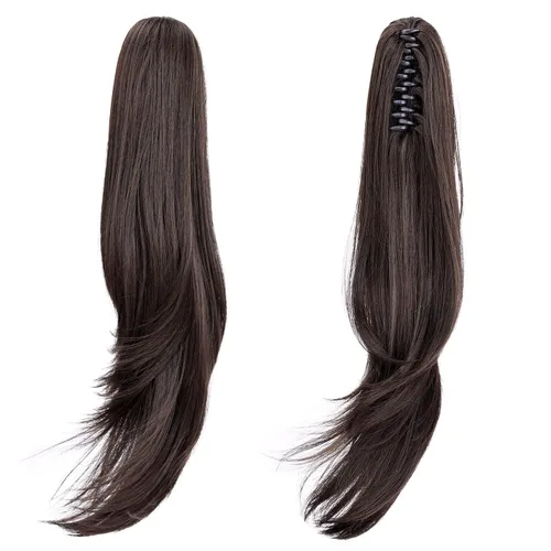 Vista 13 de Extensión de Cola de Caballo, Extensión de Cabello con Garra Larga de 20", Piezas de Cabello Sintético Ondulado Liso con Clip en Peluca de Cola