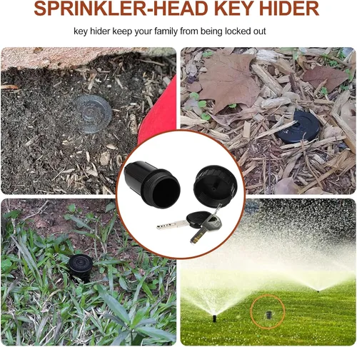 Vista 12 de Key Hider - Cabezal de aspersor realista impermeable, soporte para efectivo para jardín al aire libre, fácil de empujar en el suelo (negro)