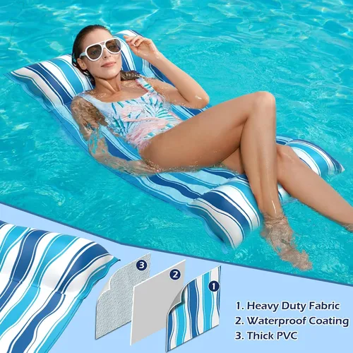 Vista 6 de Jasonwell Water Hammock Pool Floats - Fabric Inflatable Pool Hammock Float Floaties 4 in 1 (Saddle Lounge Chair Drifter) Lake Beach Floating Azul