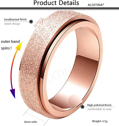 Vista 2 de ALEXTINA - Anillo de juguete para ansiedad para mujeres y hombres, giratorio, acero inoxidable, 0.24 y 0.31pulgadas, alivio de ansiedad