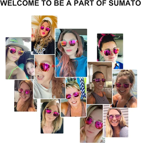 Vista 5 de Sumato Gafas de sol para mujer, lentes de sol rosas de gran tamaño para mujer con lente de espejo de moda con bloqueo UV400