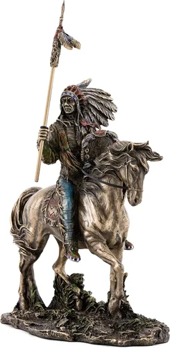 Vista 2 de Top Collection Mandan Indian Chief Statua - Escultura nativa americana en bronce fundido en frío de alta calidad, figura coleccionable de la tribu